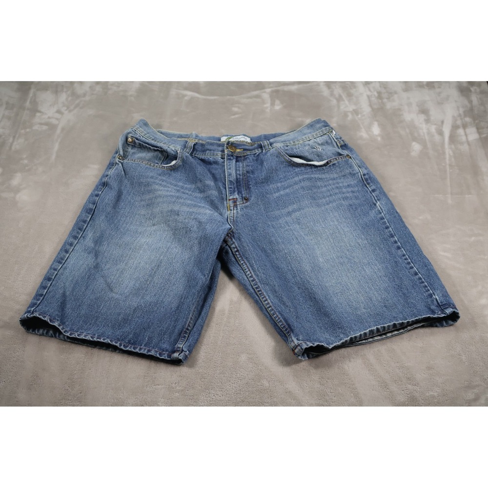 Y2K PHAT CLASSIC ORIGINAL Shorts Mens 38 Blue Denim Bermuda Embroidered Baggy - Picture 2 of 9